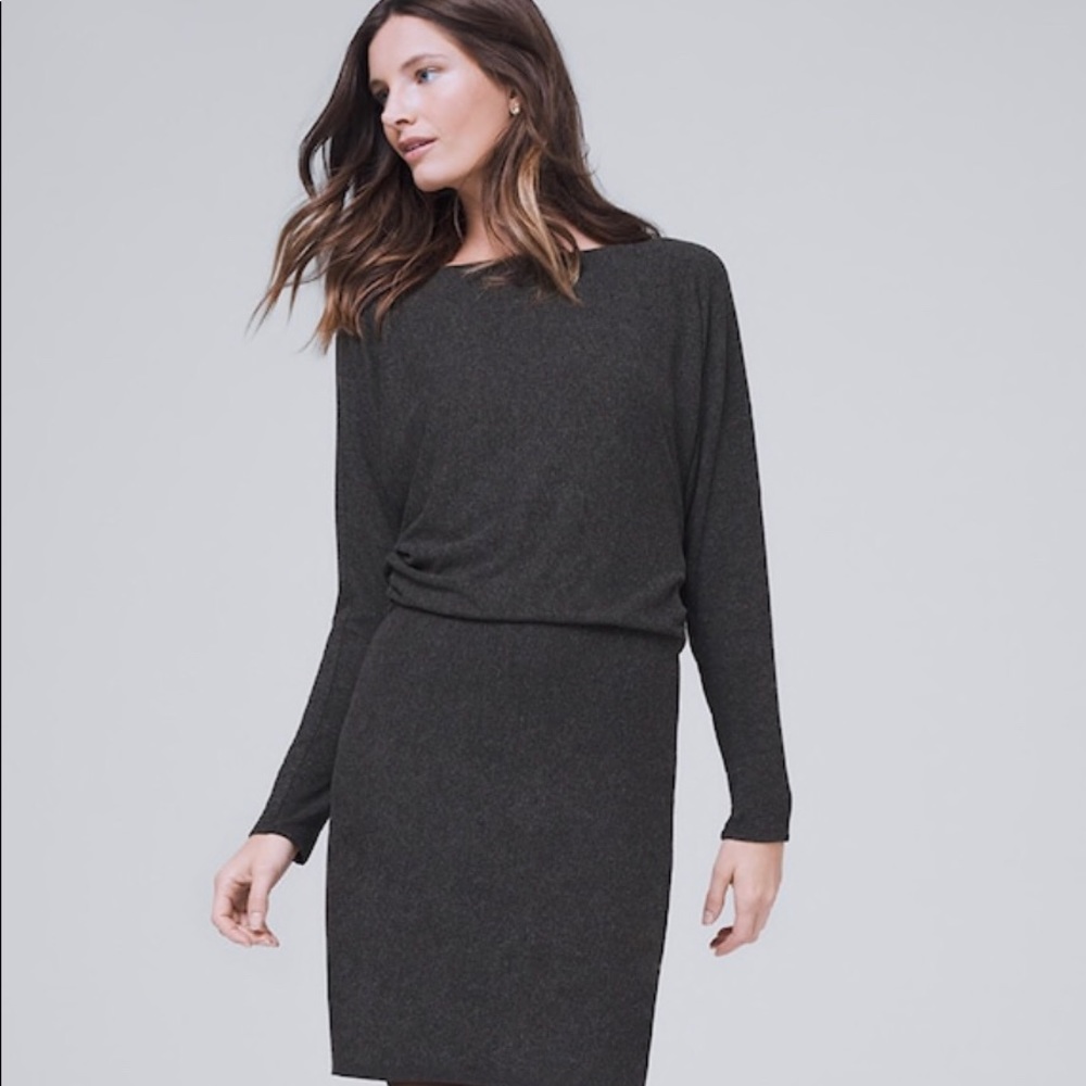 WHBM Charcoal Gray Blouson Knit Jersey Dress